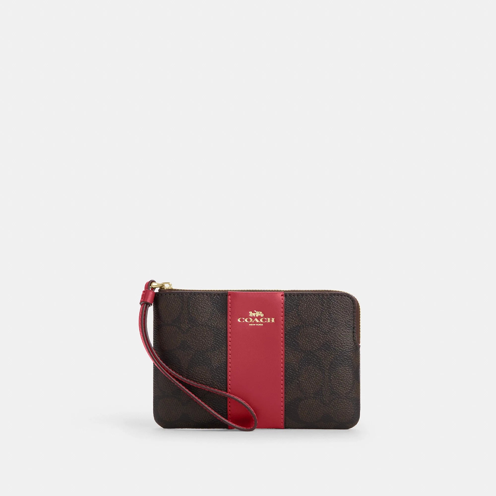 Coach Outlet Corner Zip Wristlet In Signature Canvas With Stripe