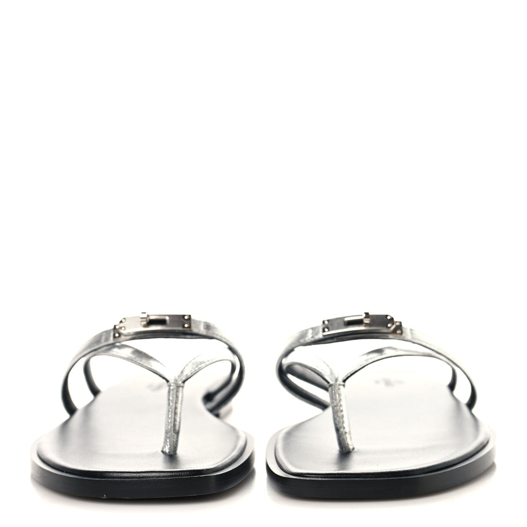 Metallic Goatskin Miss Sandals 37 Gris Argente