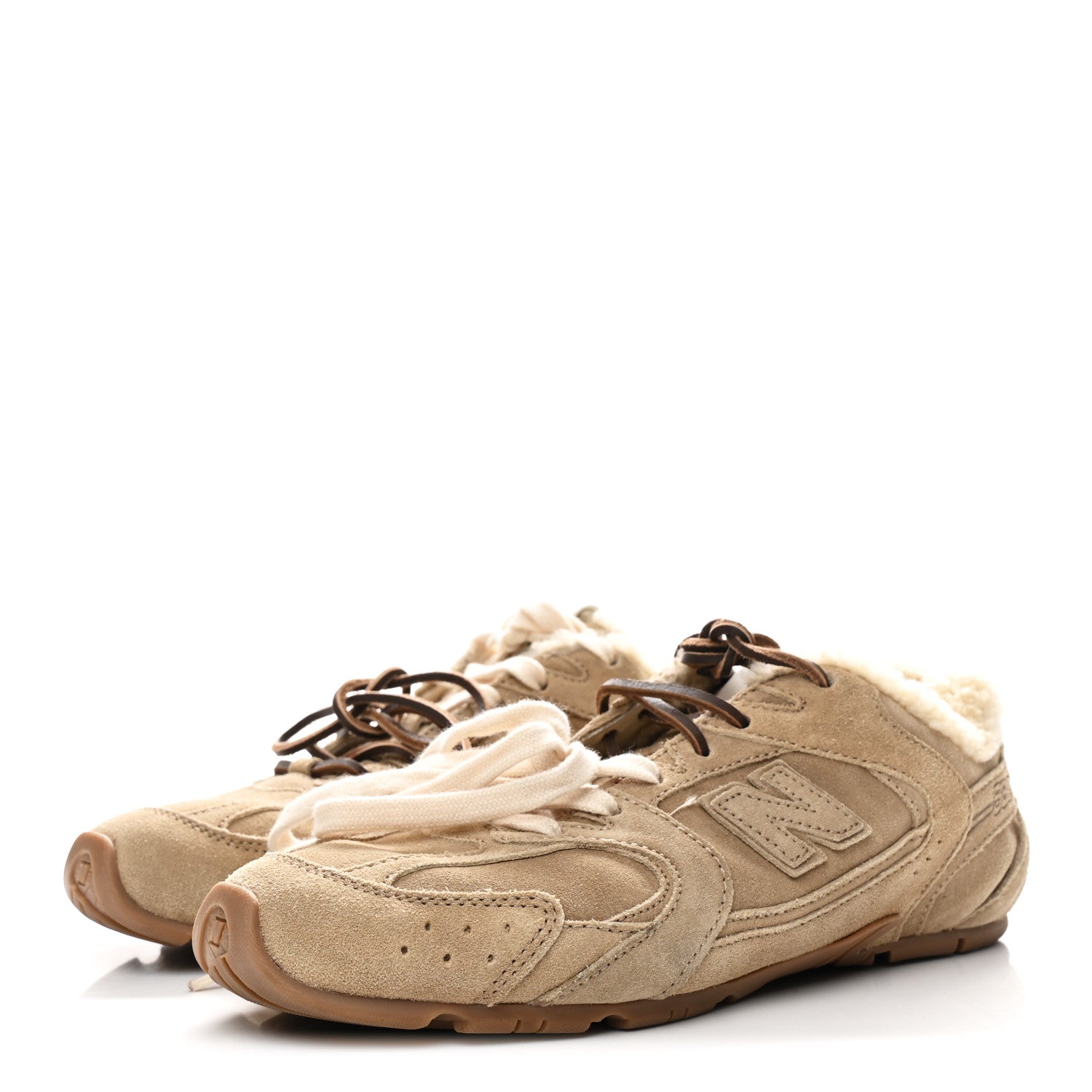 X NEW BALANCE Suede Shearling 530 SL Sneakers 37 Ecru