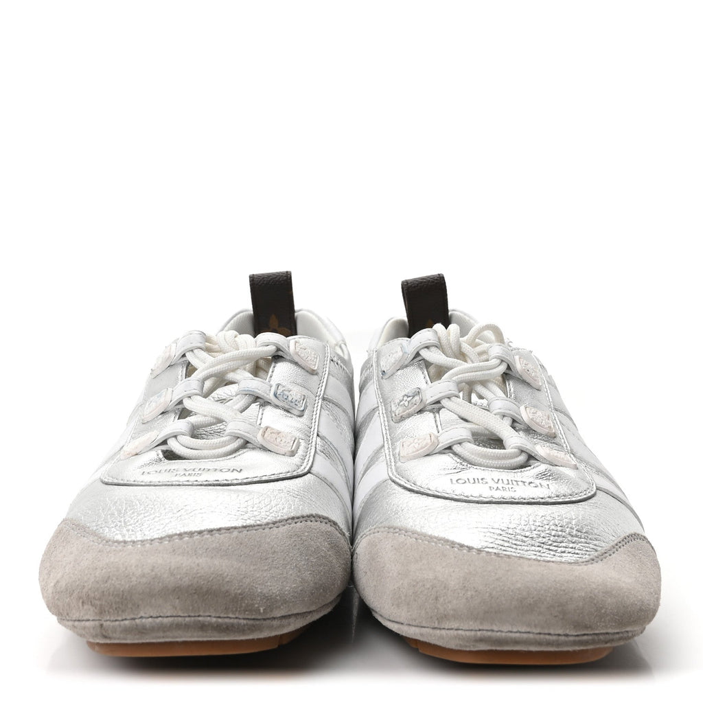 Metallic Grained Calfskin Womens LV Sneakerina 38 Silver