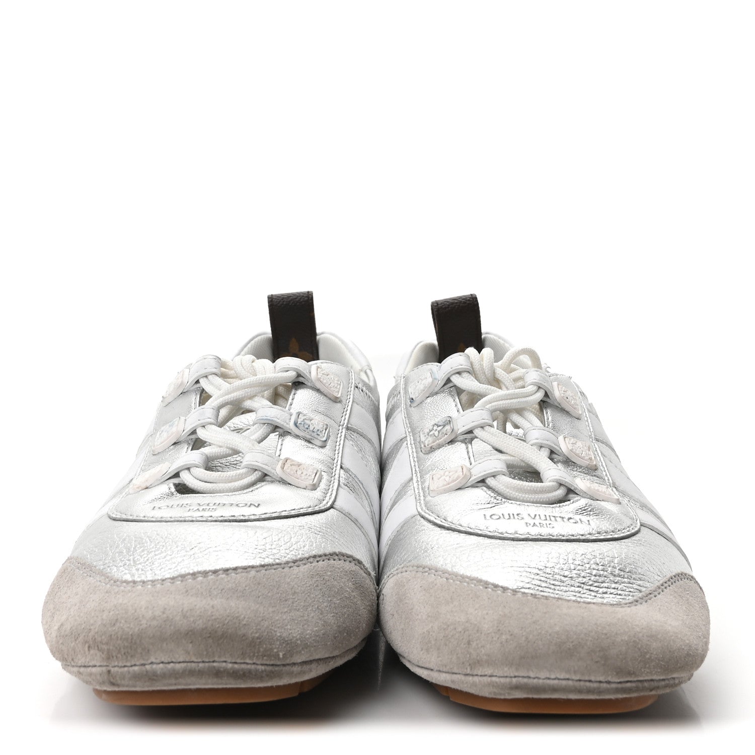 Metallic Grained Calfskin Womens LV Sneakerina 38 Silver