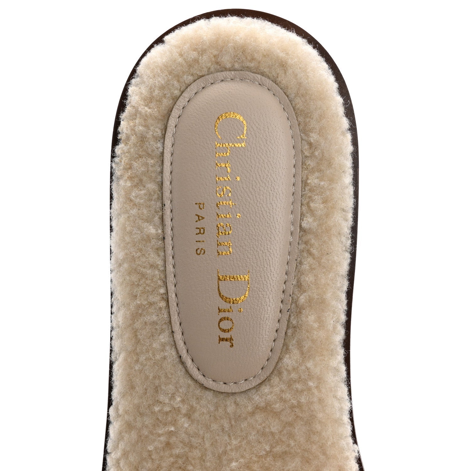 Suede Goatskin Shearling Embroidered Dway Slide Sandals 40.5 Cookie