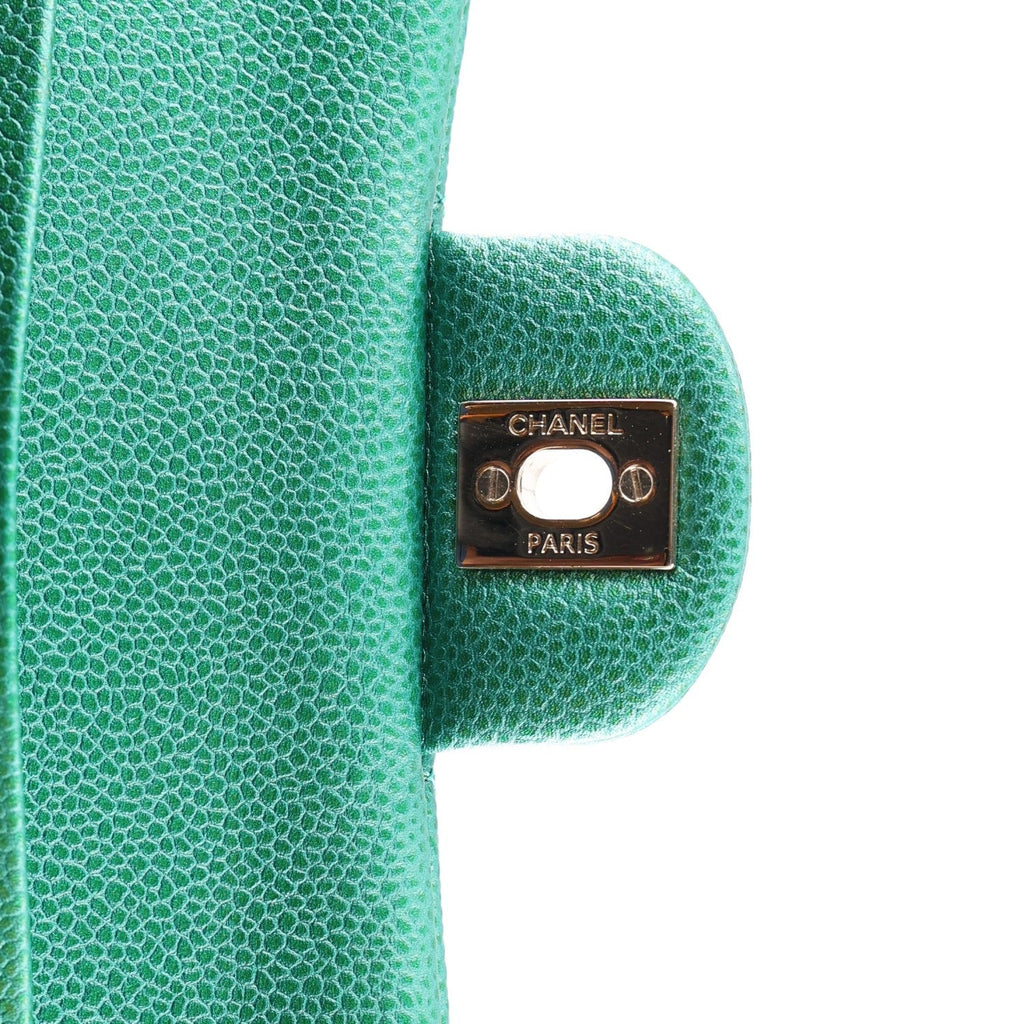 Metallic Caviar Quilted Medium Double Flap Green