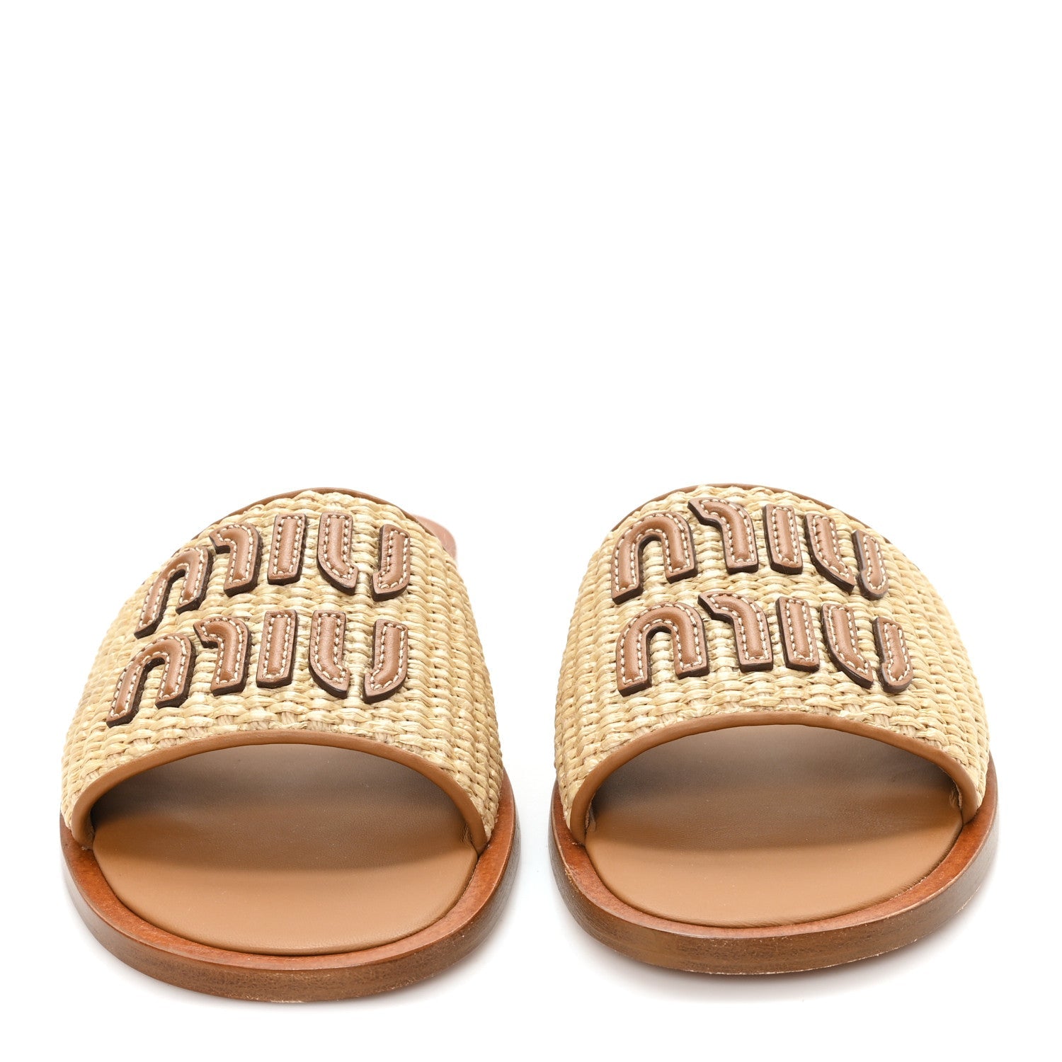 Stuoia Raffia Calfskin Logo Sandals 36 Naturale