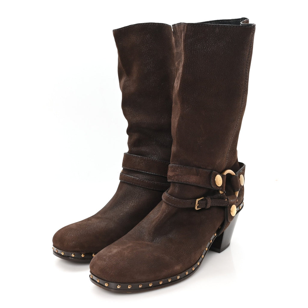 Suede Harness Mid Calf Boots 40 Brown
