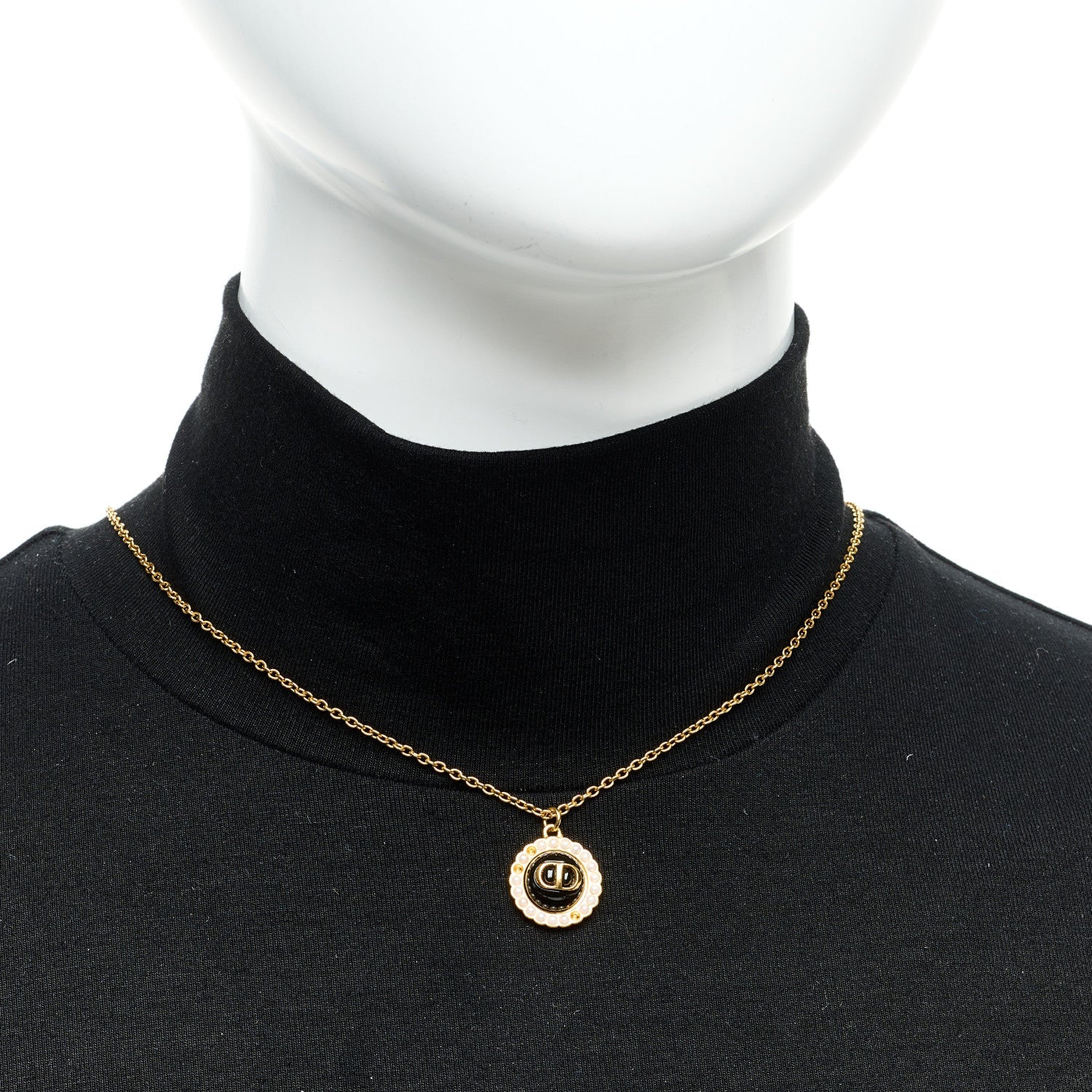 Metal Pearl CD Necklace Gold Black