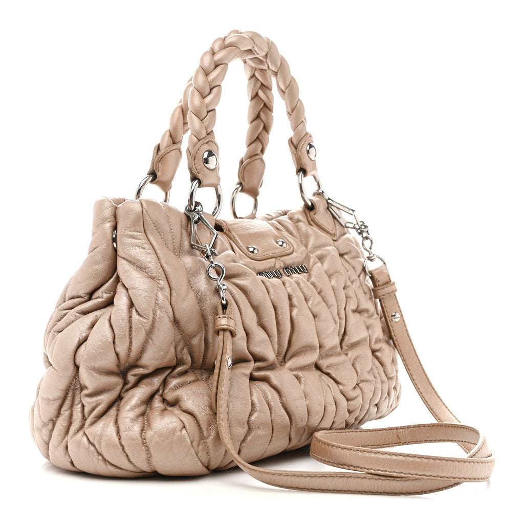 Metallic Nappa Matelasse Top Handle Satchel Cammeo