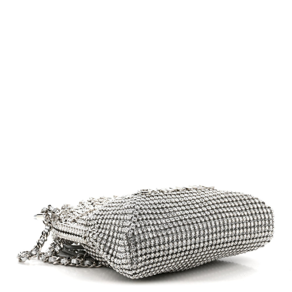 Crystal Embellished Metallic Lambskin Mini Chanel 22 Silver