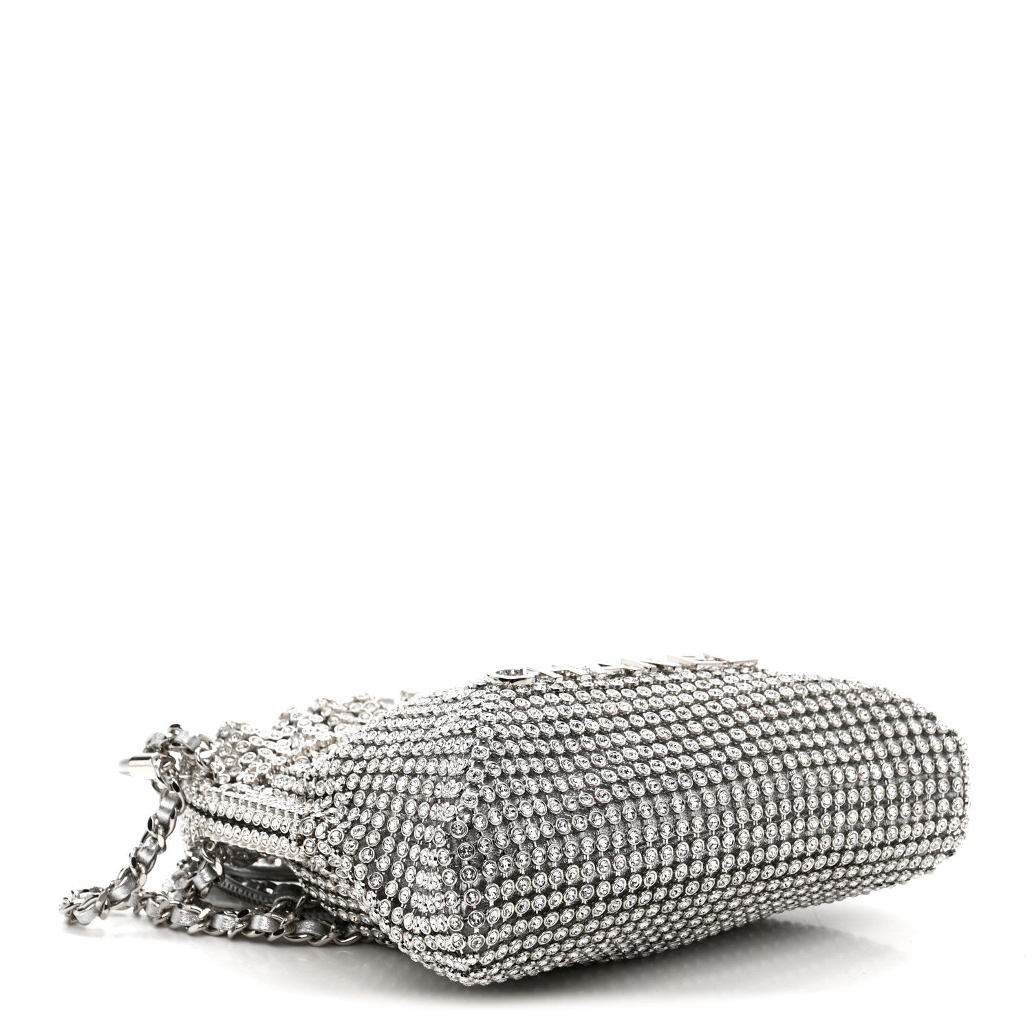 Crystal Embellished Metallic Lambskin Mini Chanel 22 Silver