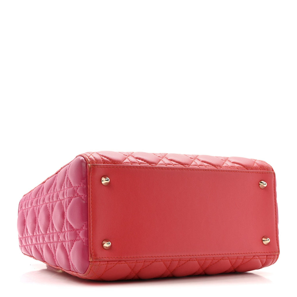 Lambskin Cannage Medium Bi-Color Lady Dior Orange Fuchsia