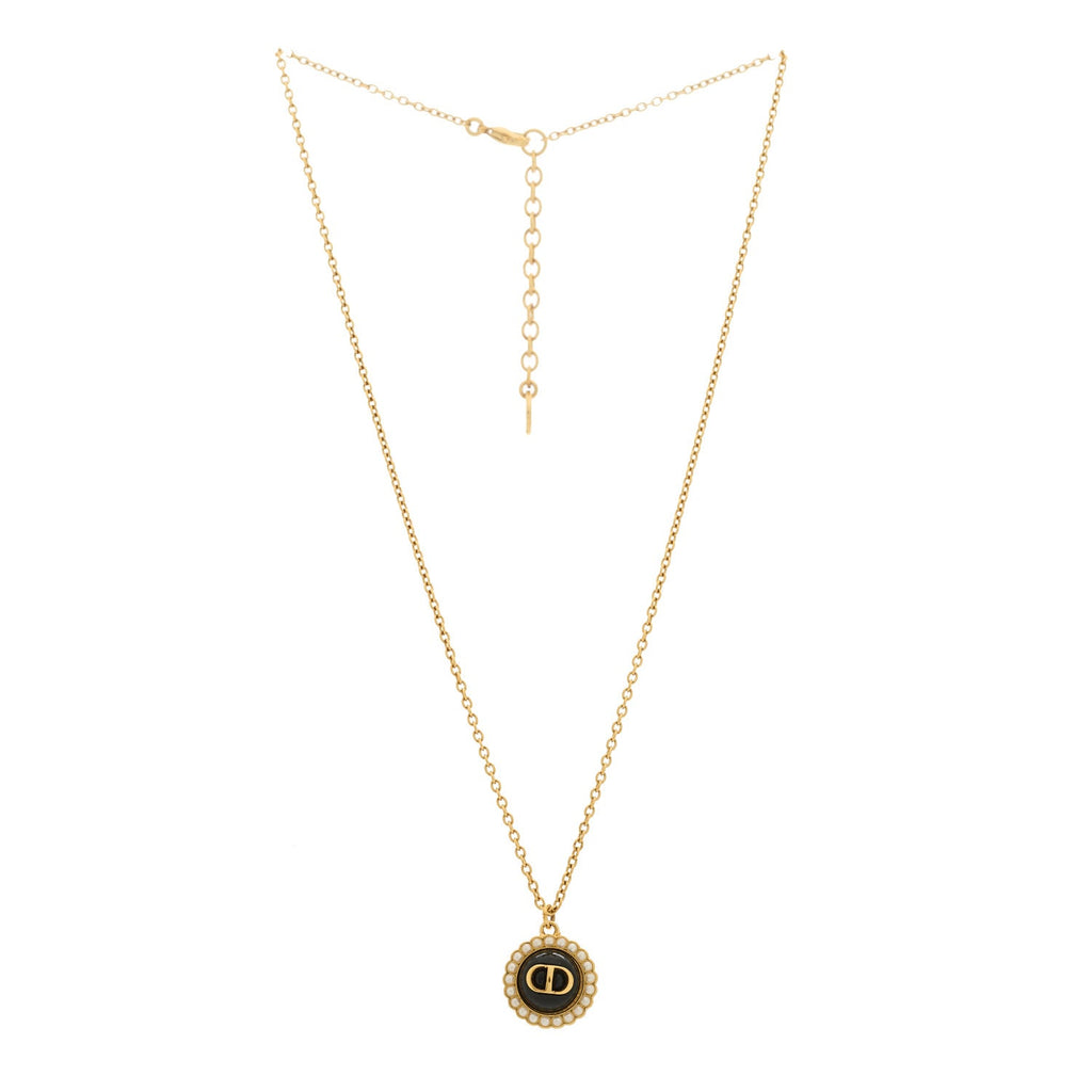 Metal Pearl CD Necklace Gold Black