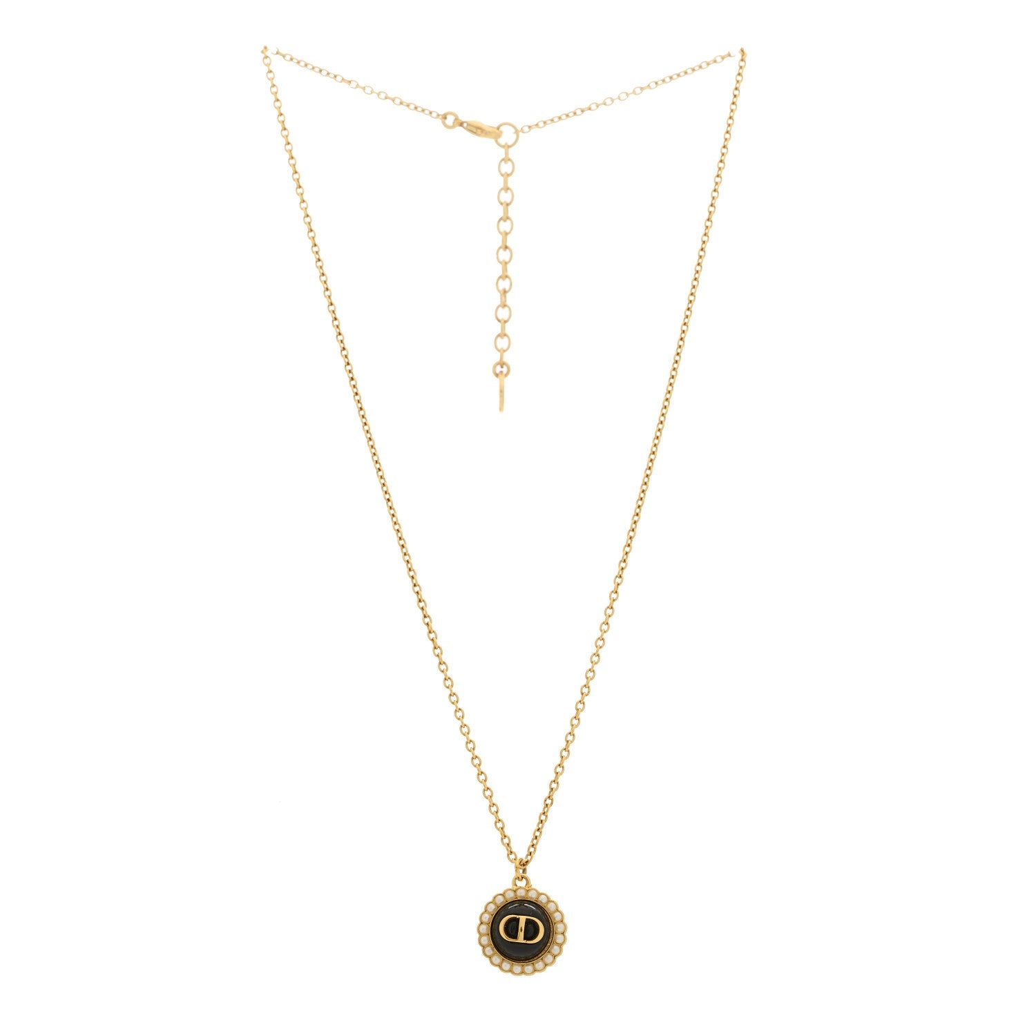 Metal Pearl CD Necklace Gold Black