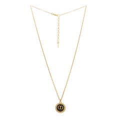 Metal Pearl CD Necklace Gold Black
