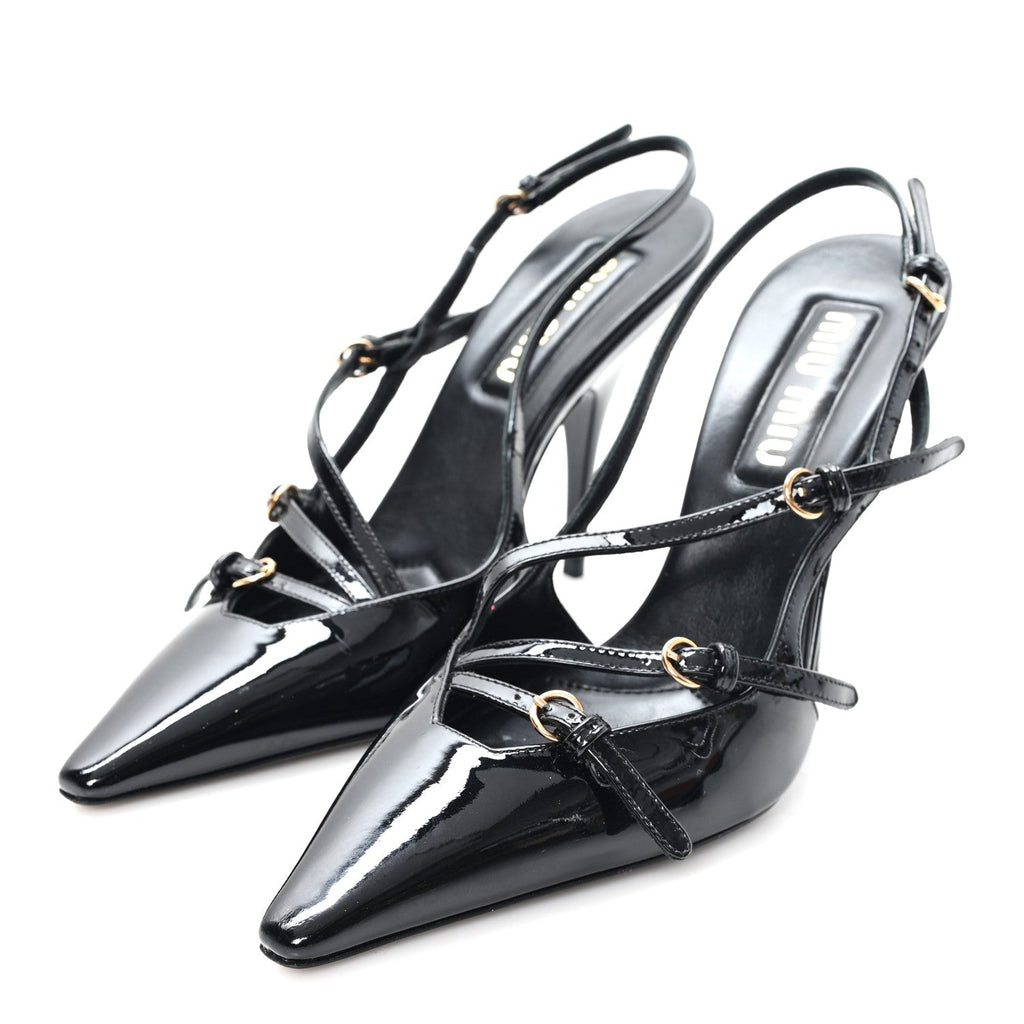Vernice Buckle Slingback Pumps 38 Black