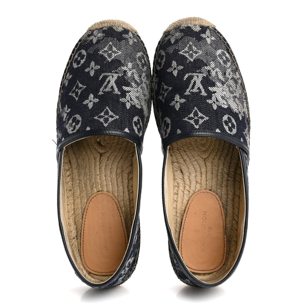 Monogram Denim Espadrille Flats 8.5 Blue