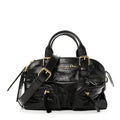 Crinkled Calfskin Small Grand Tour Bowling Bag Black