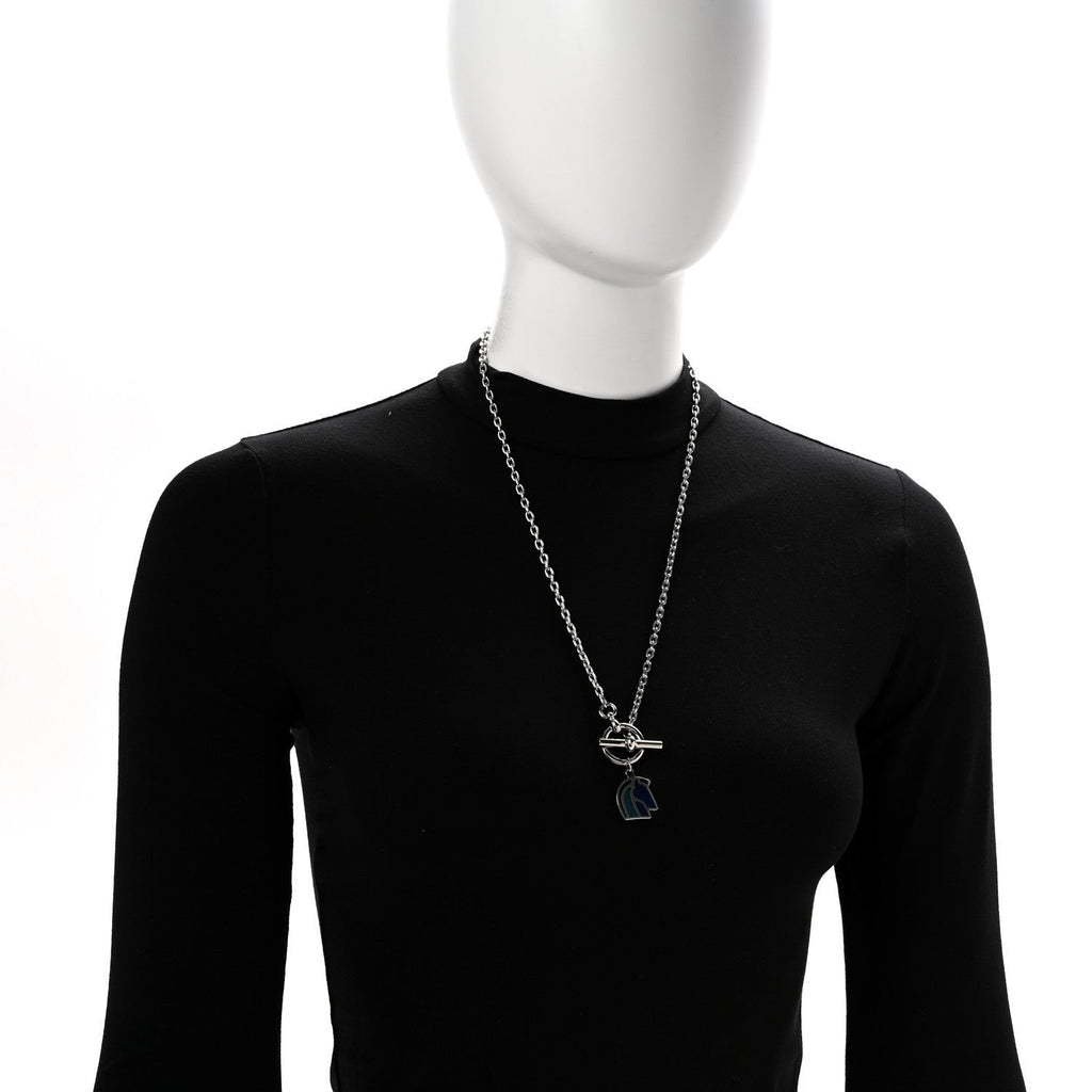 Palladium Enamel Helios Cheval Necklace Camaïeu De Bleu