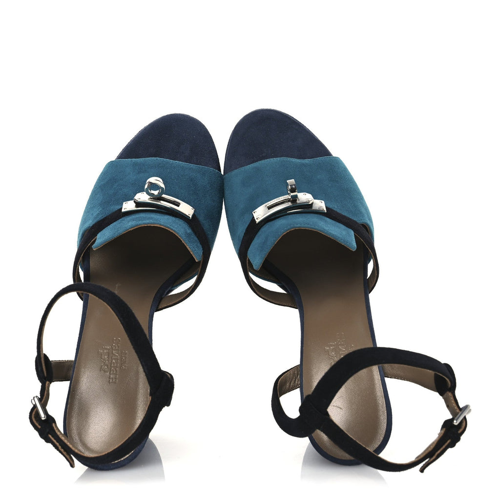 Suede Goatskin Calas Sandals 37.5 Vert Oxford Bleu Celeste Black