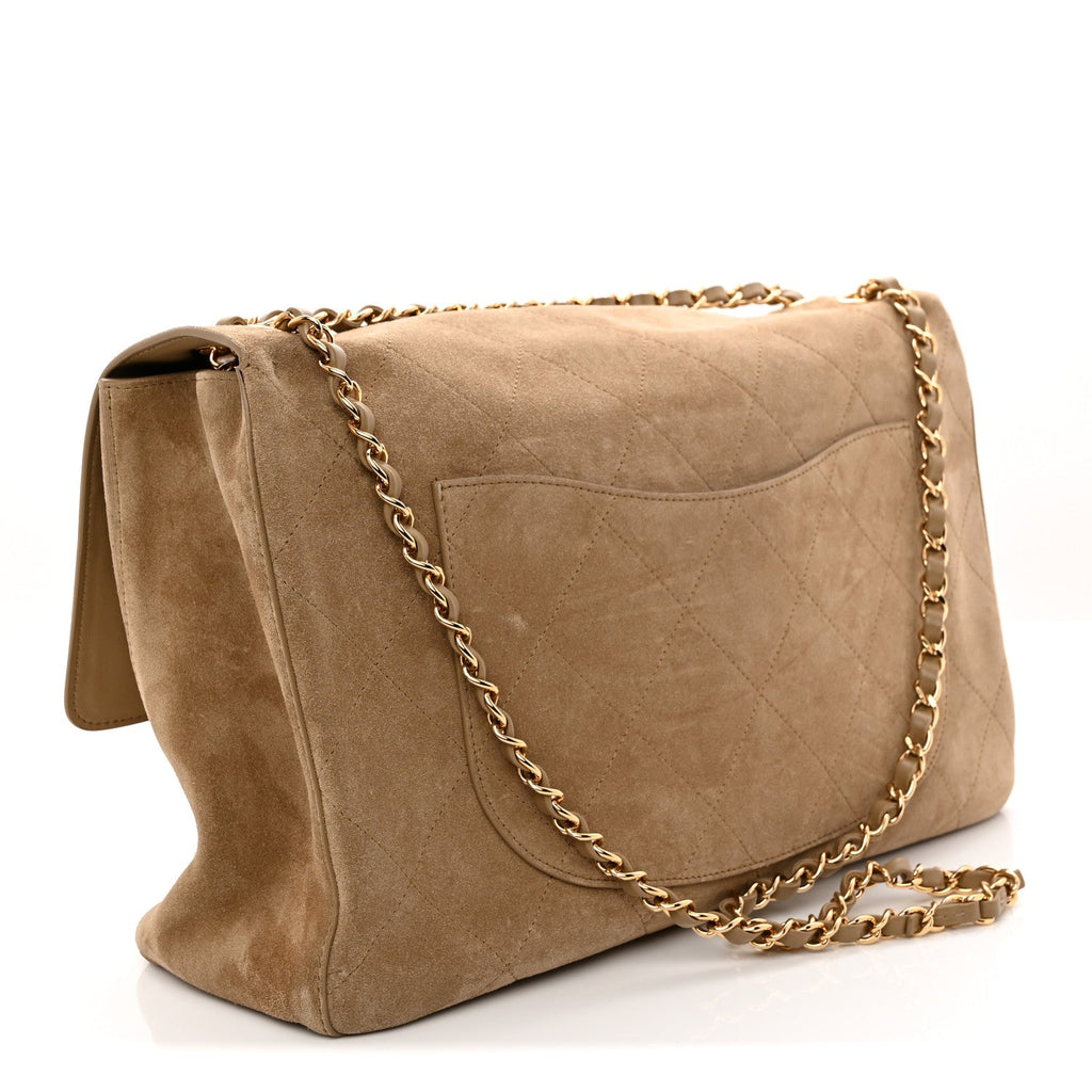 Suede Calfskin Souplissimo Maxi Flap Dark Beige