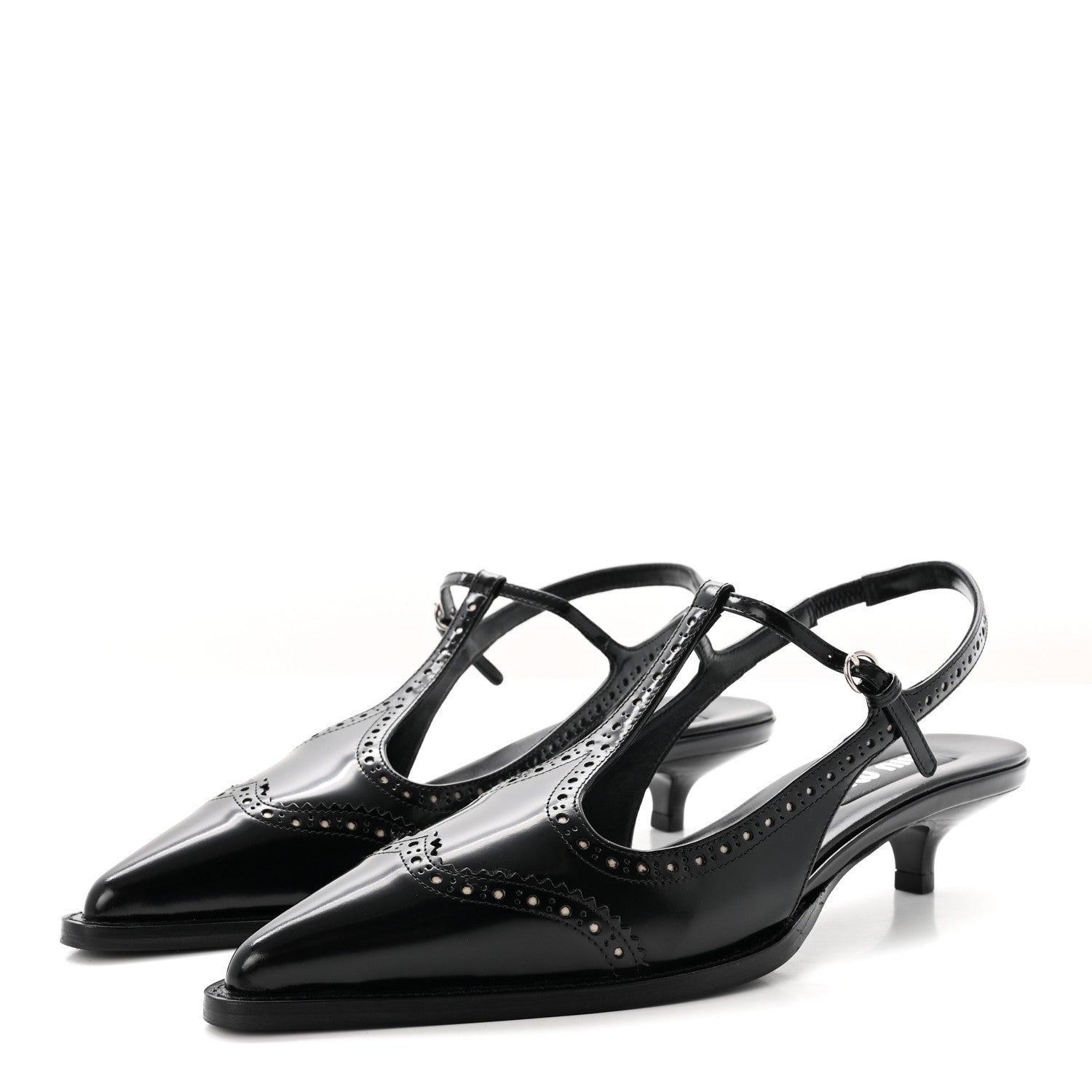 Calfskin Brogue Slingback Pumps 39 Black