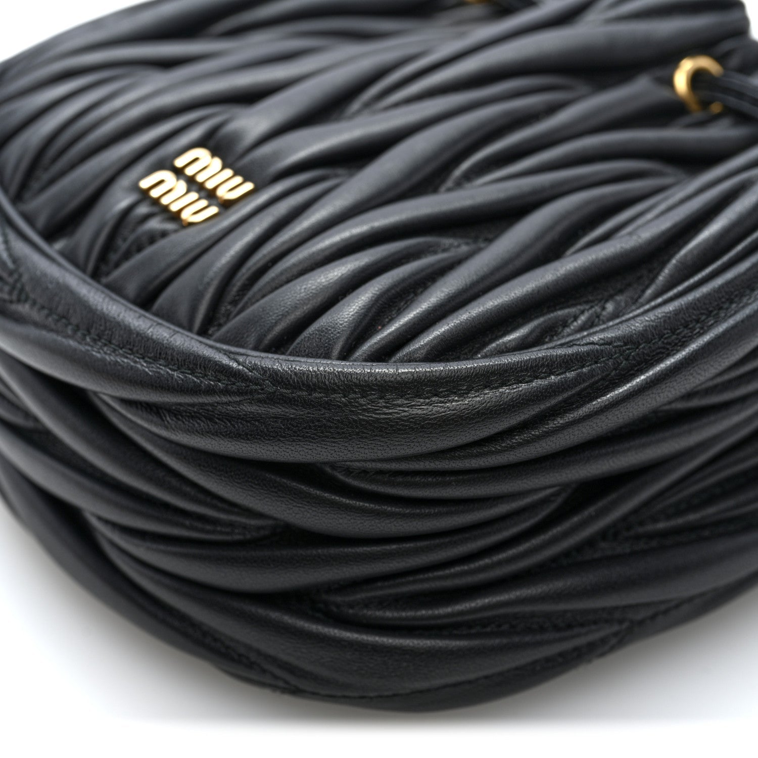 Nappa Matelasse Mini Drawstring Bucket Bag Black