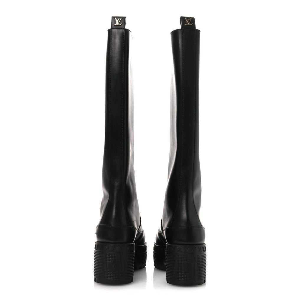 Calfskin Laureate Platform High Boots 36 Black