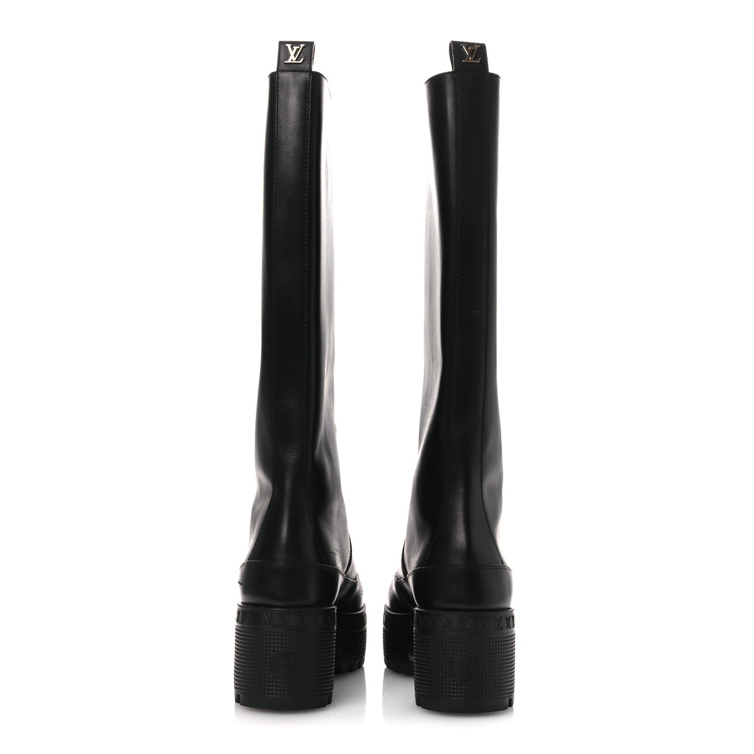 Calfskin Laureate Platform High Boots 36 Black
