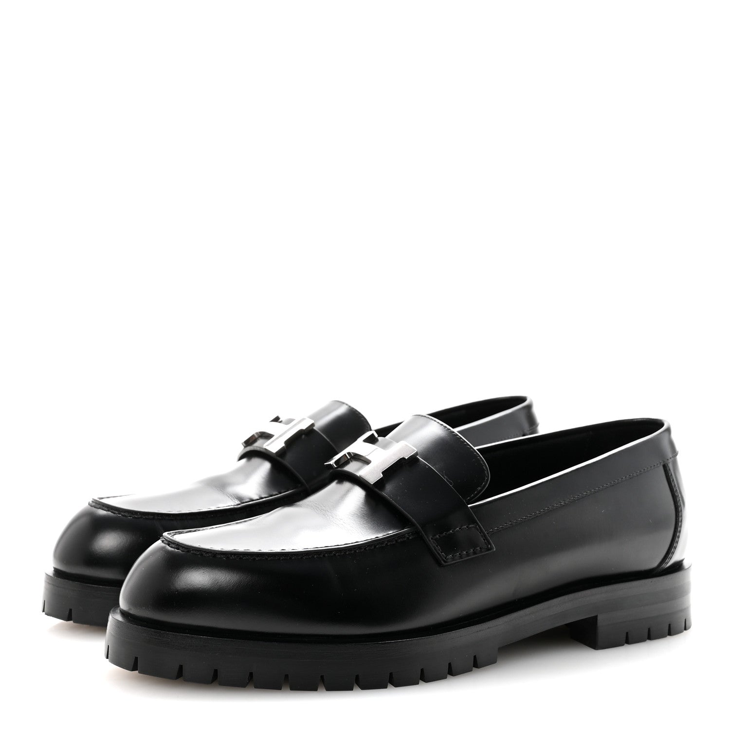 Glazed Calfskin Womens Faubourg Loafers 37 Black