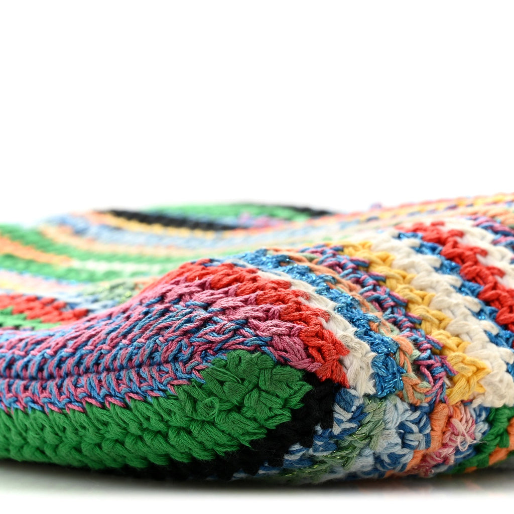 Cotton Crochet Stripe Vertical Tote Bag Multicolor