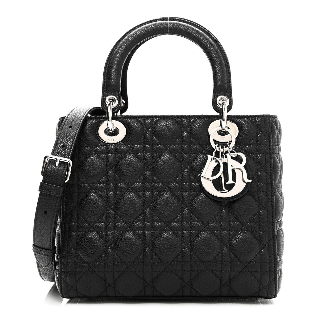 Grained Calfskin Cannage Medium Lady Dior Black
