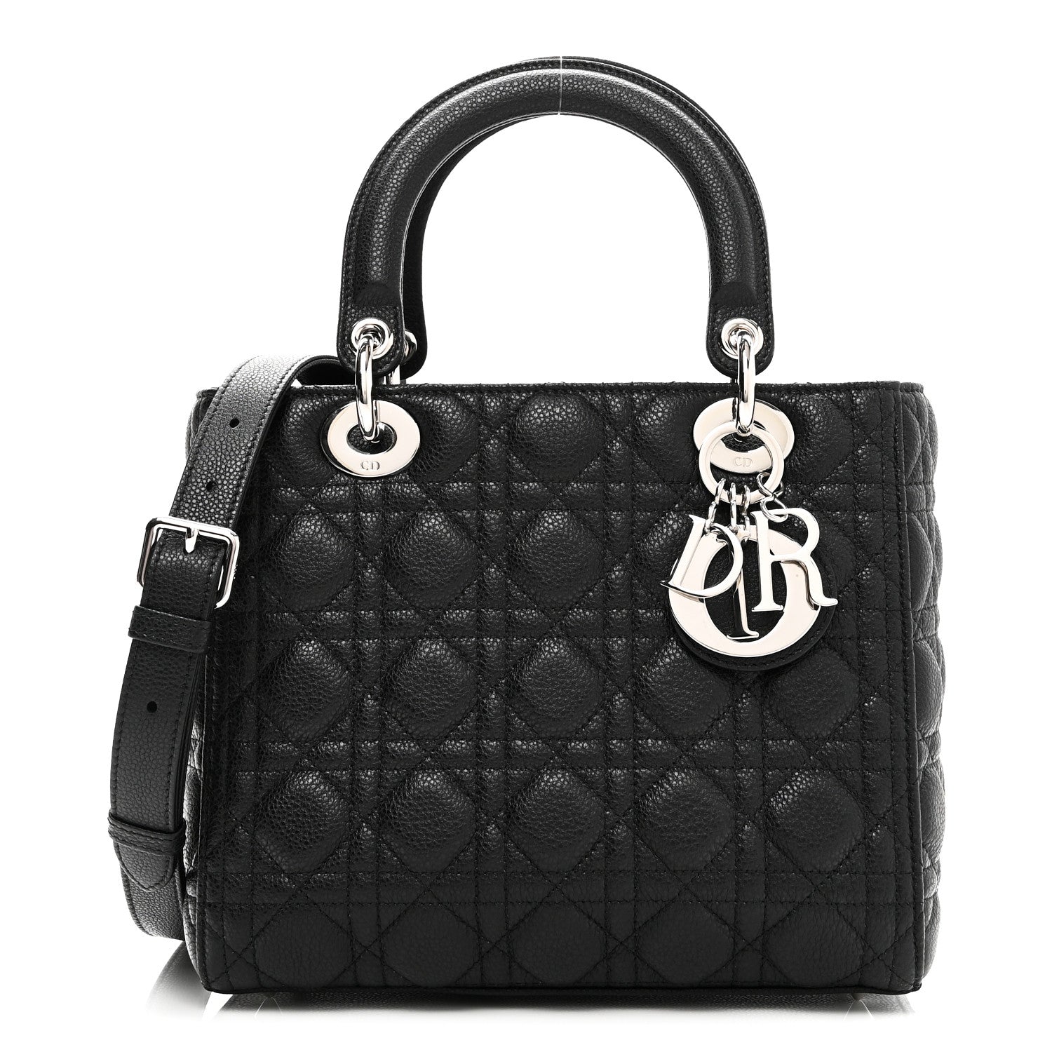 Grained Calfskin Cannage Medium Lady Dior Black