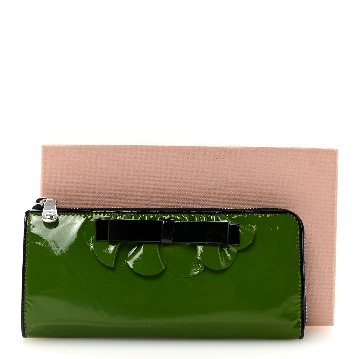 Patent Bow Flap Wallet Green Black
