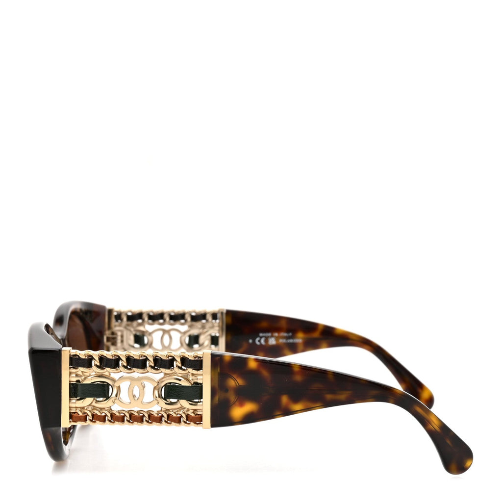 Acetate Calfskin Chain Polarized CC Sunglasses 5536-Q-A Tortoise