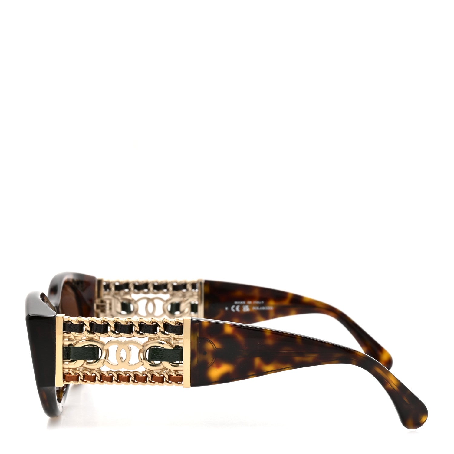 Acetate Calfskin Chain Polarized CC Sunglasses 5536-Q-A Tortoise