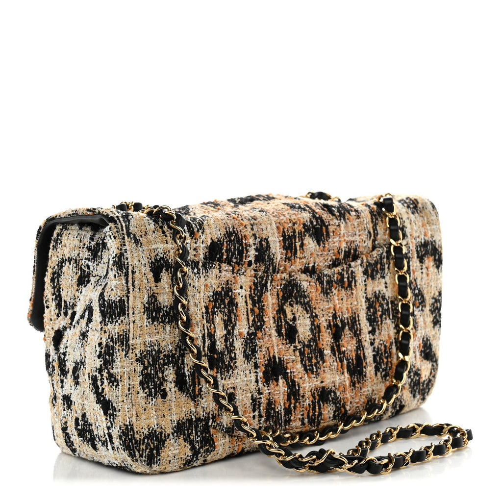 Tweed Mixed Fibers Leopard Print Small Souplissimo Maxi Flap Brown Black White