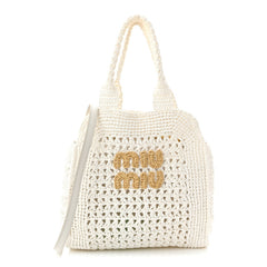 Raffia Crochet Woven Tote Bag White