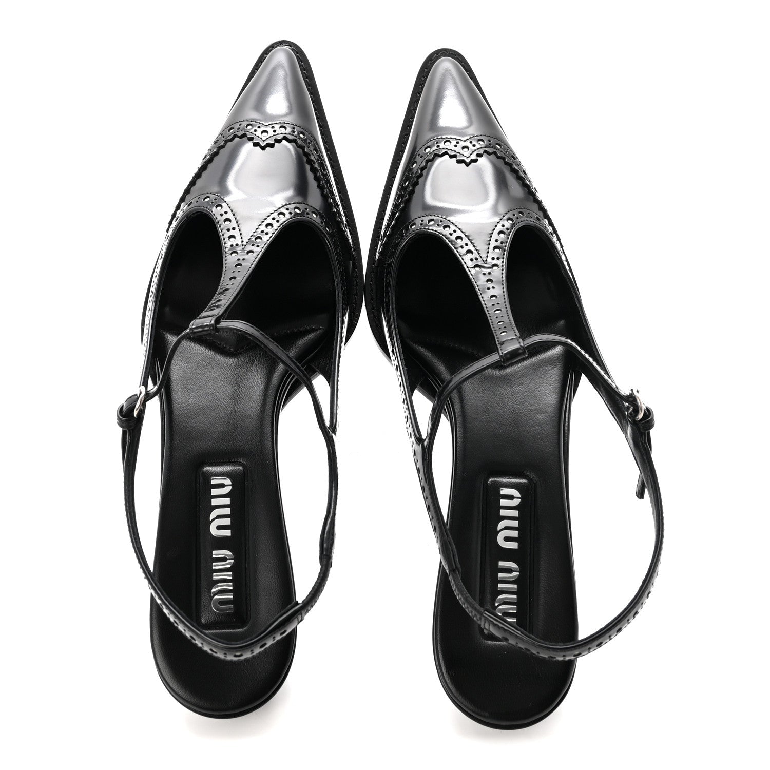 Calfskin Brogue Slingback Pumps 39 Black