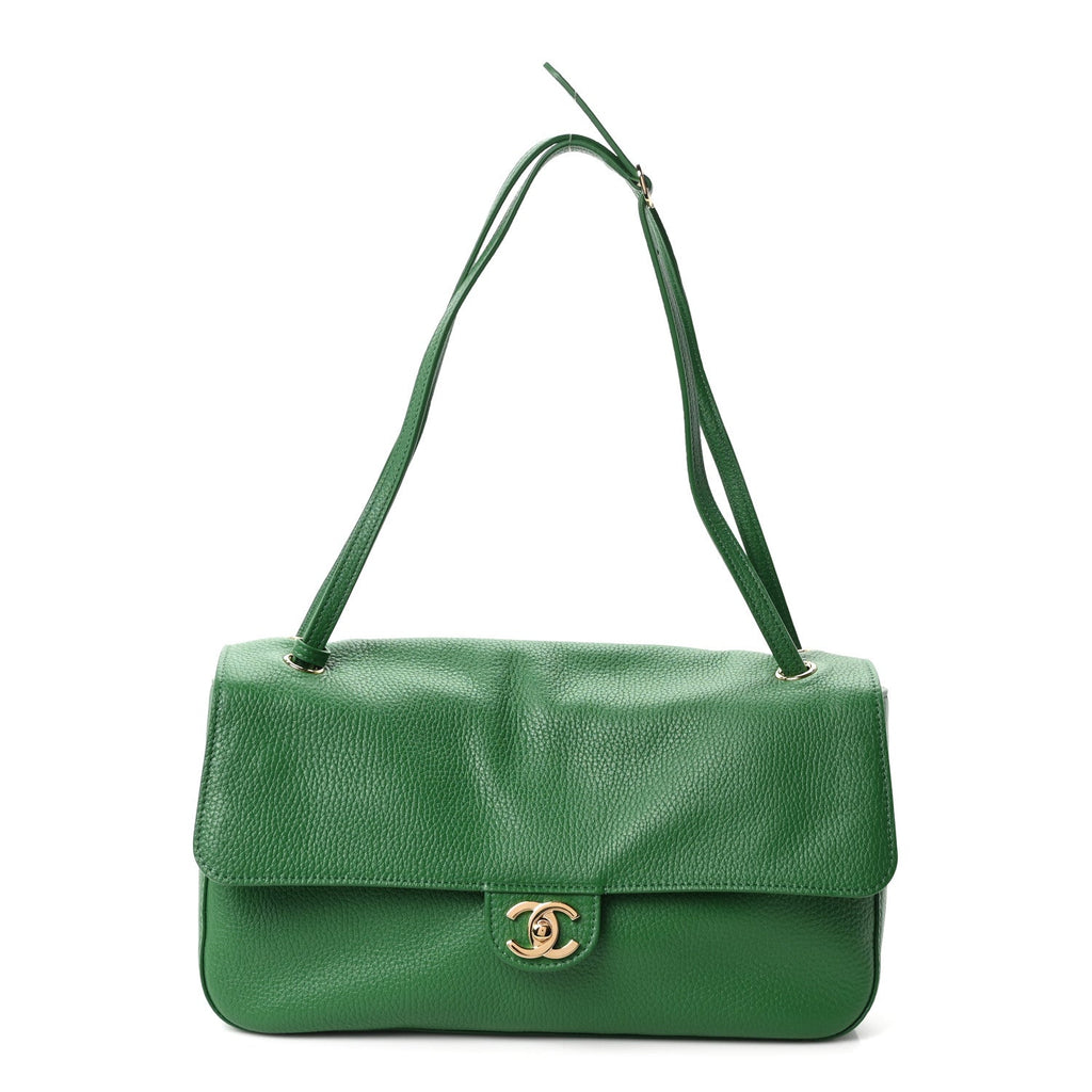Grained Calfskin Small Souplissimo Maxi Flap Green
