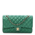 Metallic Caviar Quilted Medium Double Flap Green