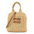 Raffia Crochet Woven Tote Bag Beige