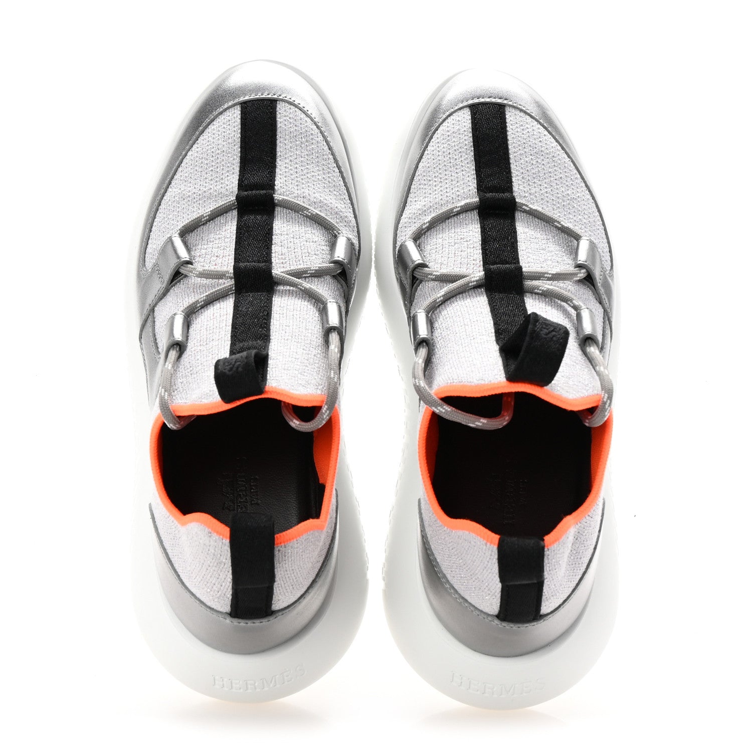 Knit Metallic Calfskin Womens Duel Sneakers 37.5 Argent Orange Black