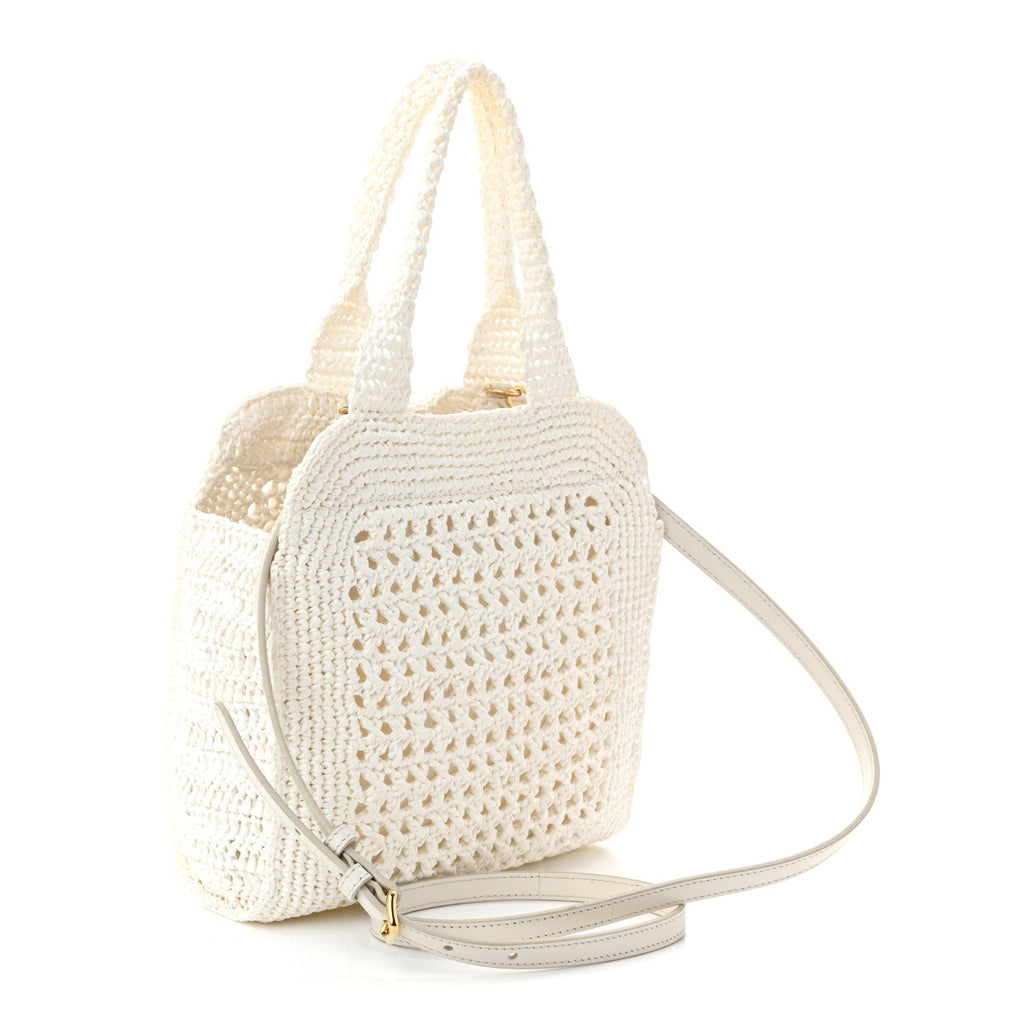 Raffia Crochet Woven Tote Bag White