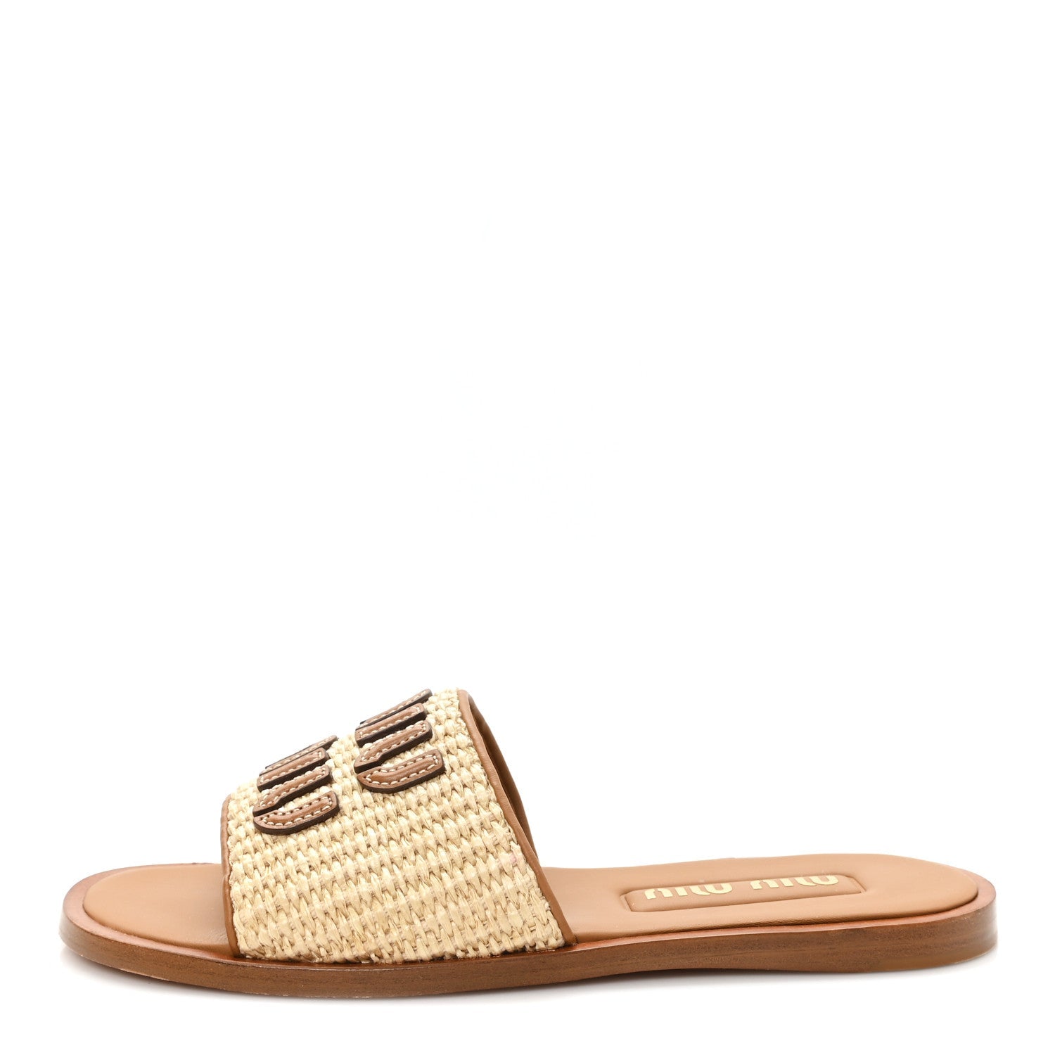 Stuoia Raffia Calfskin Logo Sandals 36 Naturale