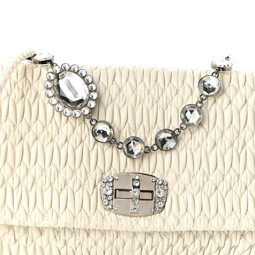 Nappa Matelasse Crystal Flap Clutch White
