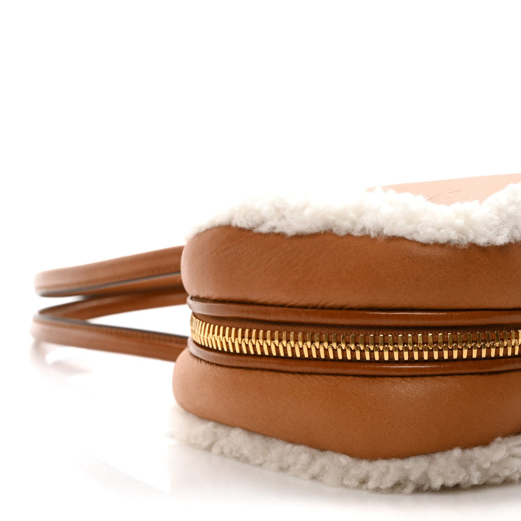Shearling Calfskin Arcadie Top Handle Bag Cognac