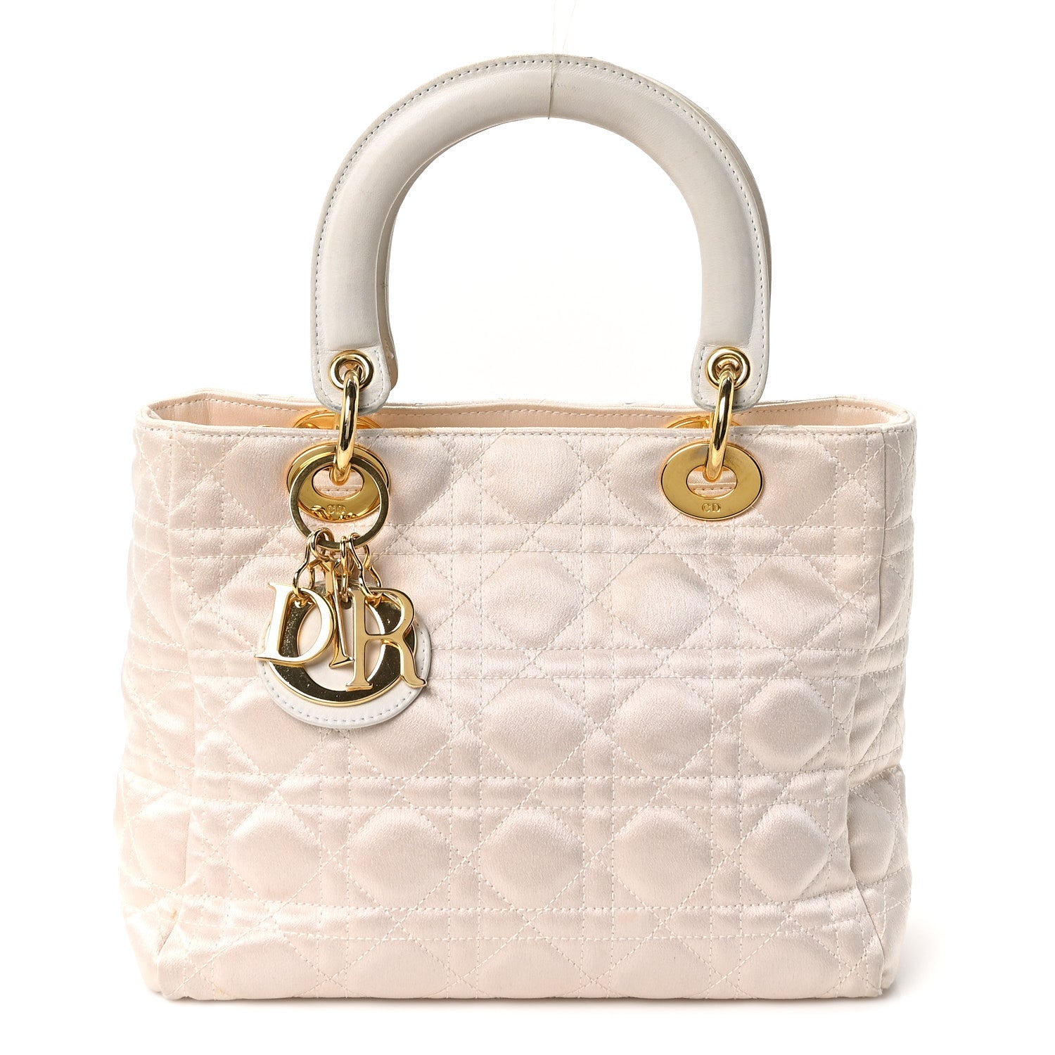 Metallic Nylon Cannage Medium Lady Dior White