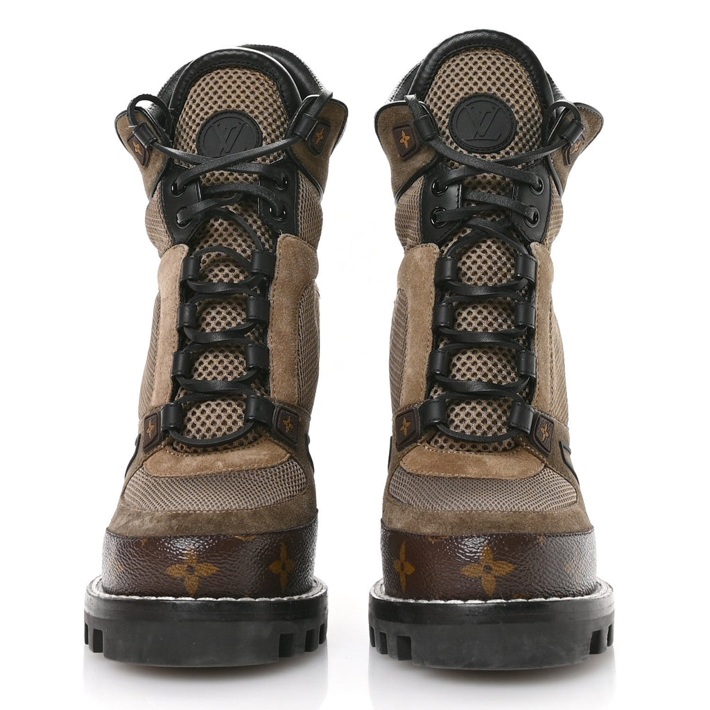 Suede Calfskin Monogram Star Trail Ankle Boots 38.5 Khaki