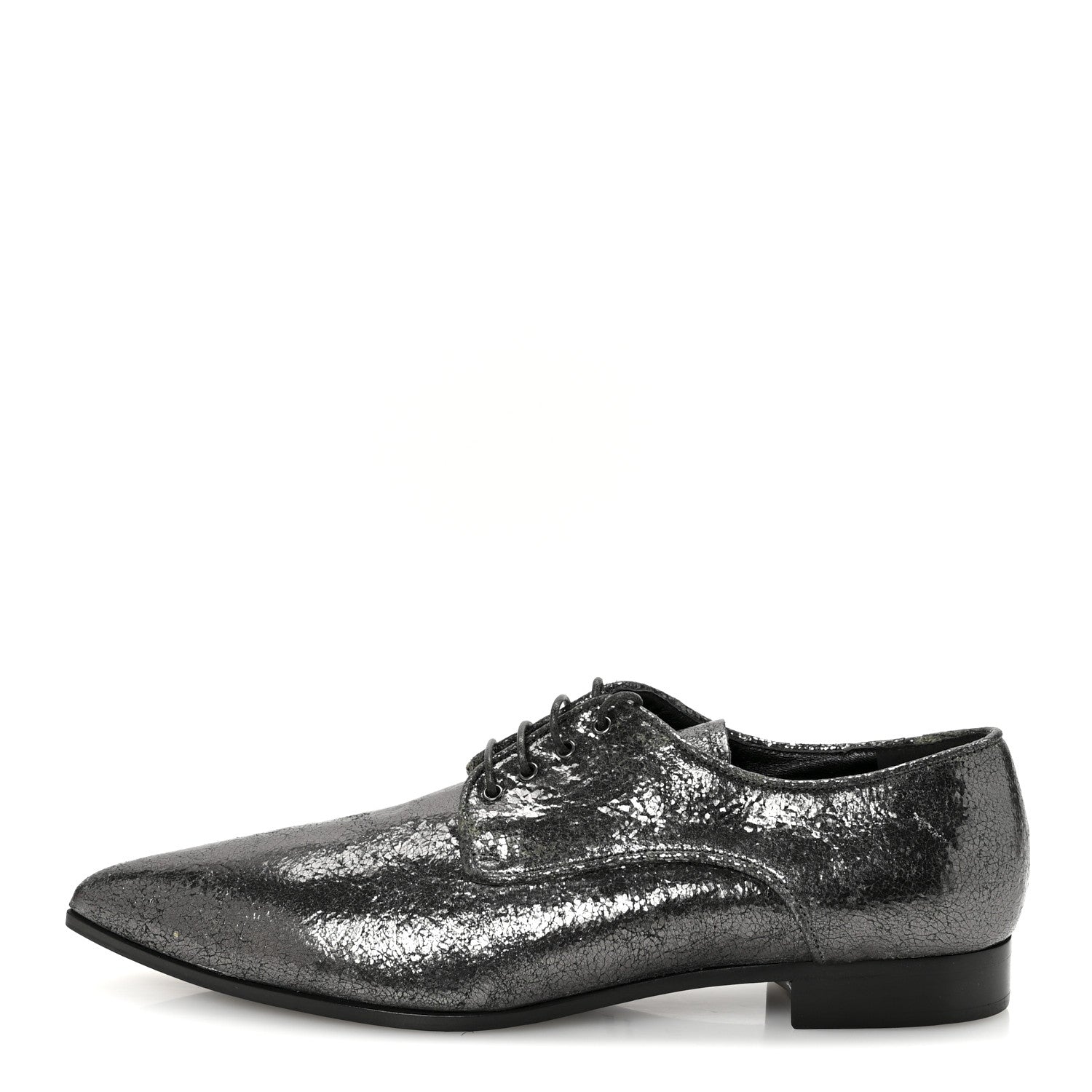 Metallic Crinkled Patent Lace Up Oxford Flats 37.5 Dark Silver