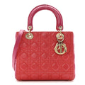 Lambskin Cannage Medium Bi-Color Lady Dior Orange Fuchsia