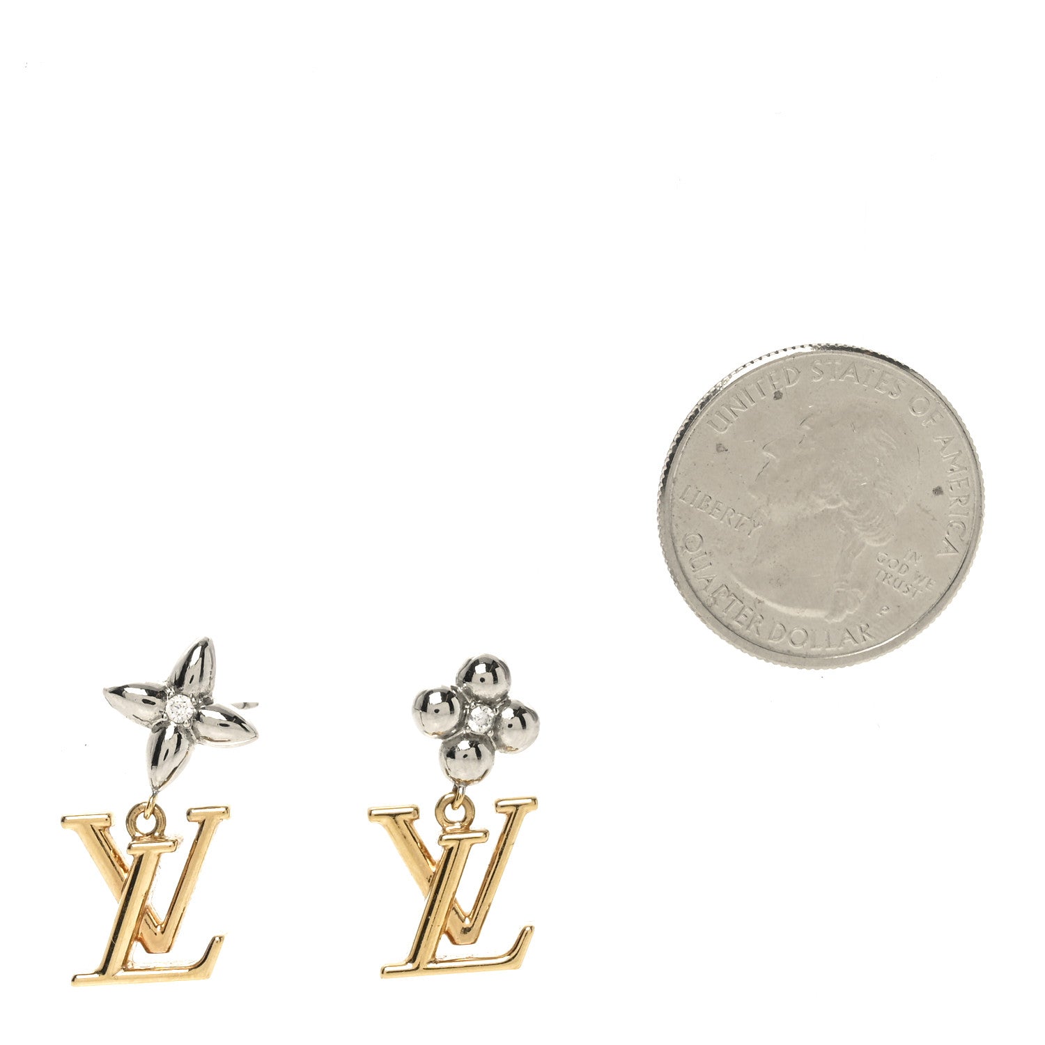 Metal Crystal LV Iconic Flower Earrings Gold Silver